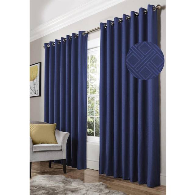 Essential Living Amond Eyelet Ring Top Curtains Blue 228cm x 183cm, Blue