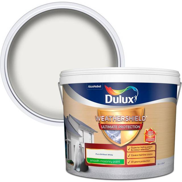 Dulux Weathershield Ultimate Protect Smooth Masonry Paint - Pure Brilliant White - 10L