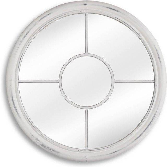 Nielsen Maira Round Wooden Porthole Wall Mirror, Distresed White, 50cm, White