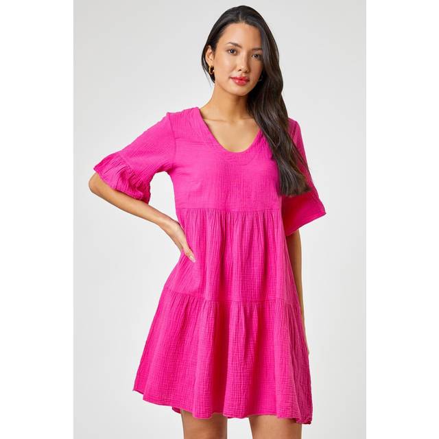 Roman Womens Textured Tiered Smock Dress - Fuchsia - Size 16 UK