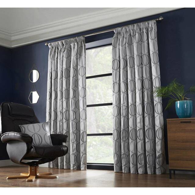 "(66x90"", Silver) Omega Taped Pencil Pleat Curtain Pair Lined Curtains Jacquard"