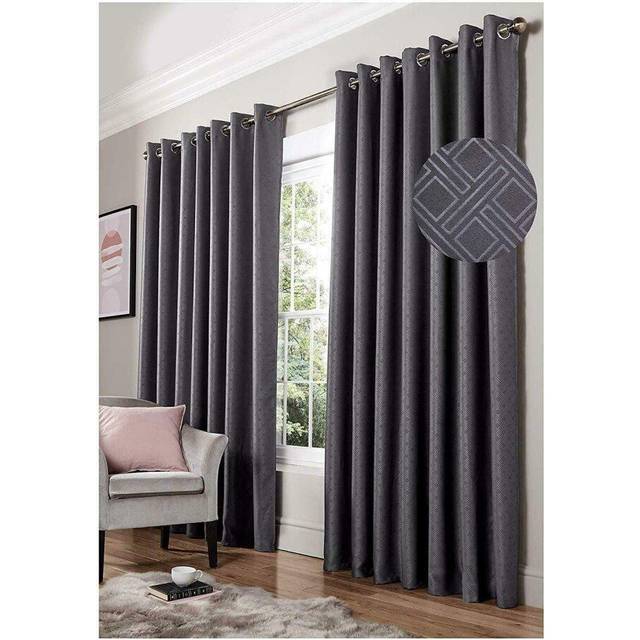 Essential Living Amond Eyelet Ring Top Curtains Charcoal 228cm x 183cm, Grey