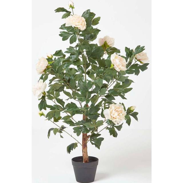 Peach Artificial Peony Tree in Black Pot, 100 cm Tall - Orange
