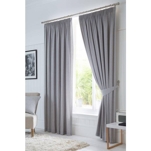 'Dijon' Thermal and Blackout Fully Lined Pencil Pleat Curtains - Silver - 168cm width x 183cm drop