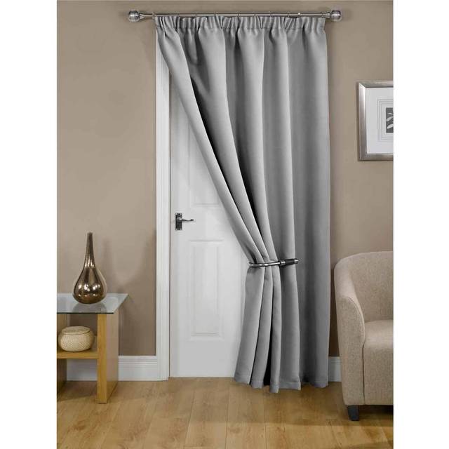 Cali Pencil Pleat - Woven Thermal Blackout Pencil Pleat Curtains in Grey - Width 66 x 84 Drop (168x213cm) - Single for Door - Emma Barclay | TJ Hughe
