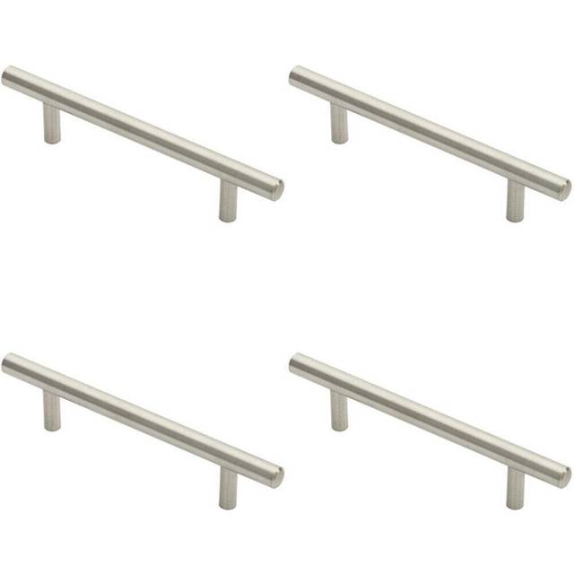 4x Round T Bar Pull Handle 146 x 10mm 96mm Fixing Centres Stainless Steel