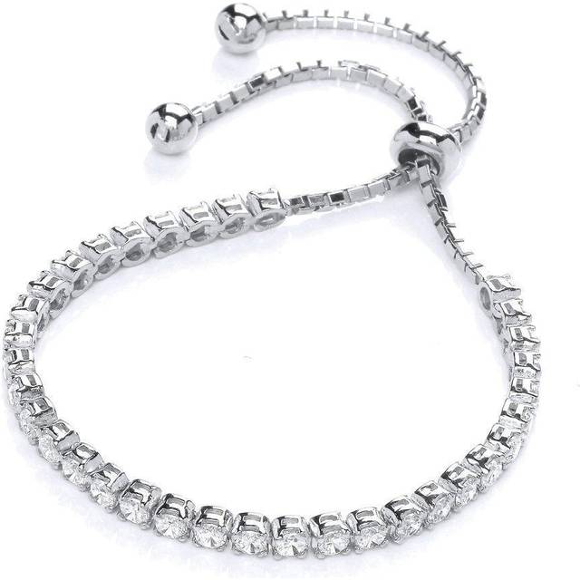 Jewelco London Ladies Sterling Silver Cubic Zirconia Tennis Eternity Adjustable Toggle Slider Bracelet 4mm - GVB320