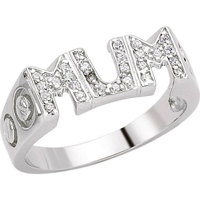 (O) Jewelco London Ladies Rhodium Plated Sterling Silver Cubic Zirconia Screw Pave MUM ID Signet Ring