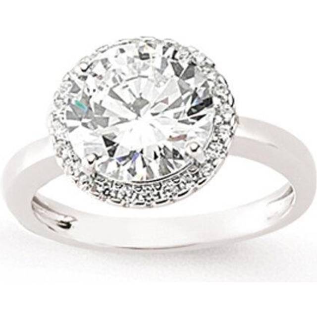 (R) Jewelco London Ladies Rhodium Plated Sterling Silver Cubic Zirconia Halo Engagement Ring