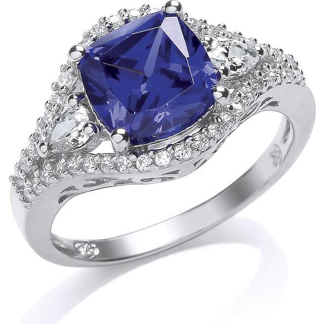 Silver jewelco london purple cushion cz halo engagement ring