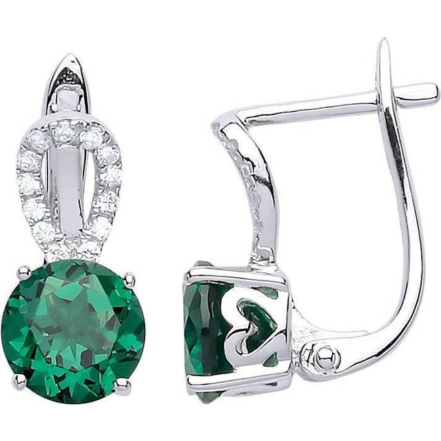 Jewelco London Ladies Sterling Silver Emerald-Green Cubic Zirconia Teardrop Halo Solitaire Drop Earrings - GVE618EM