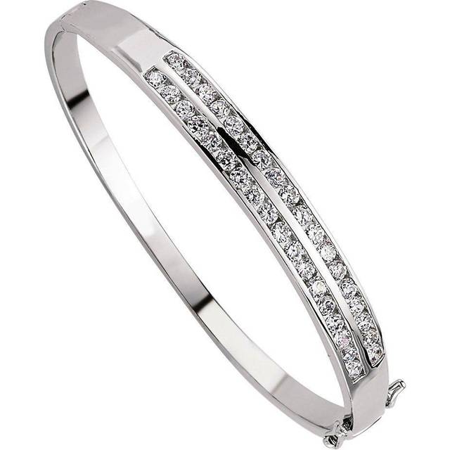 Jewelco London Ladies Sterling Silver Cubic Zirconia 2 Row Eternity Bangle Bracelet 6mm - GVG031