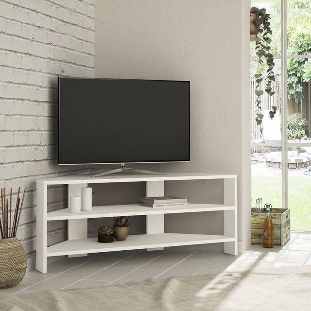 Decortie - Thales Corner Modern tv Stand Multimedia Centre tv Unit White Corner 110cm - White
