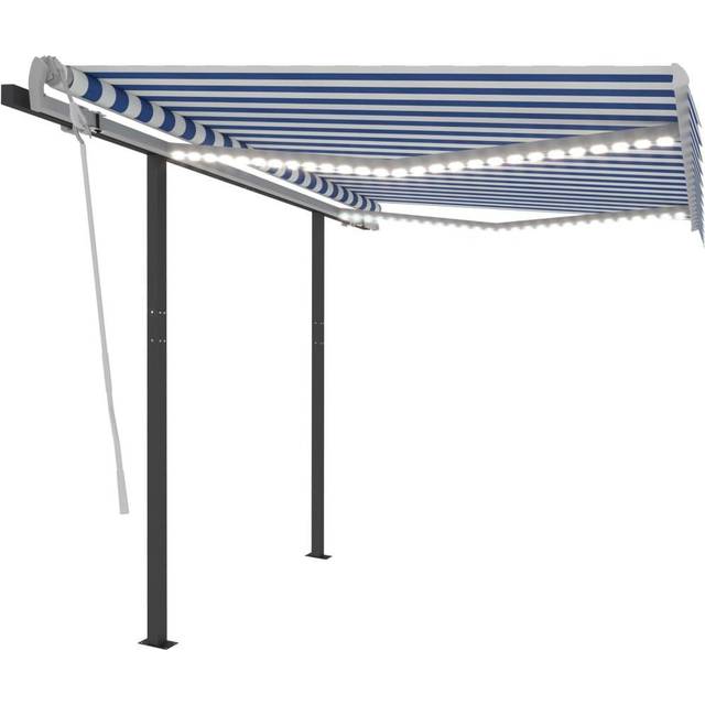 Markis manuellt infällbar med LED 3,5x2,5 m blå och vit