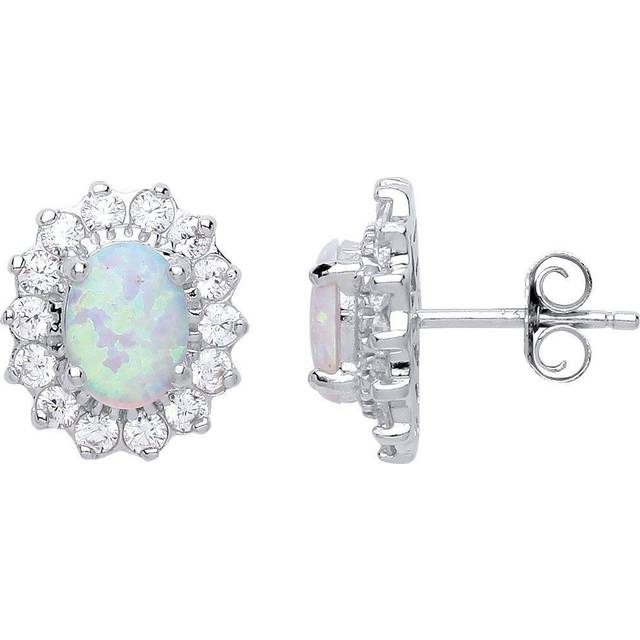 Jewelco London Ladies Sterling Silver oval Opal Royal Cluster Stud Earrings - GVE247OP