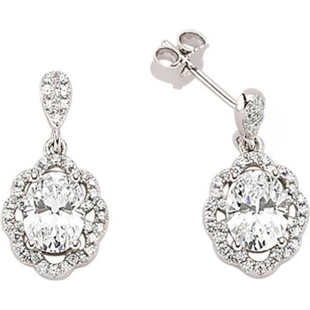 Jewelco London Ladies Sterling Silver Oval Cubic Zirconia Floral Halo Drop Earrings - GVE344