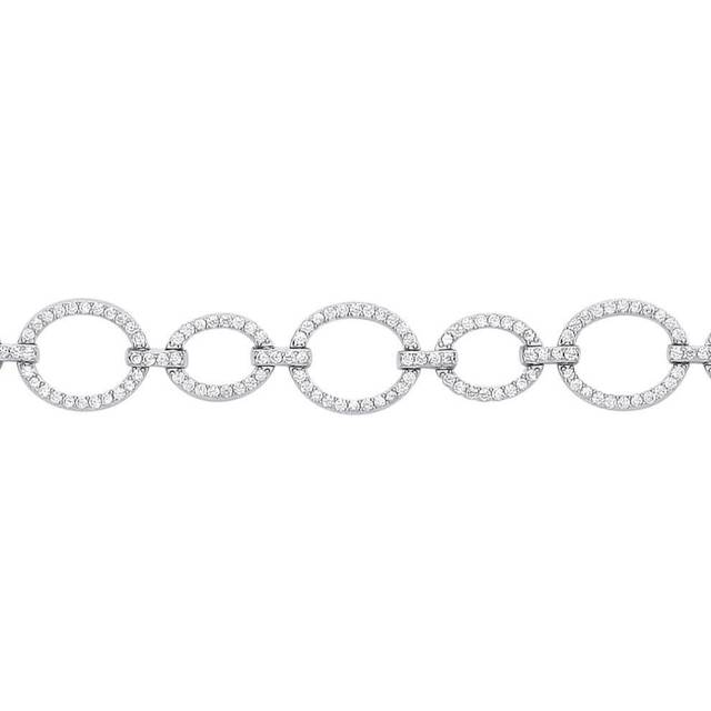 Jewelco London Ladies Sterling Silver Cubic zirconia Open Halo Bubbly Oval Link Bracelet 10mm - GVB455