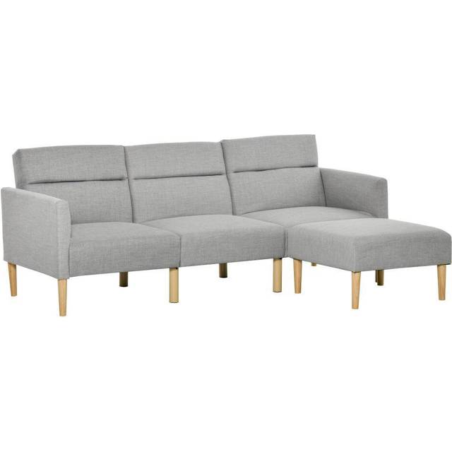 HOMCOM HOMCOM Upholstered 3 Seater Sofa Bed, Corner Reversible Click Clack Sofa Set, Linen-Touch Fabric Sleeper Futon With Footstool, Light Grey