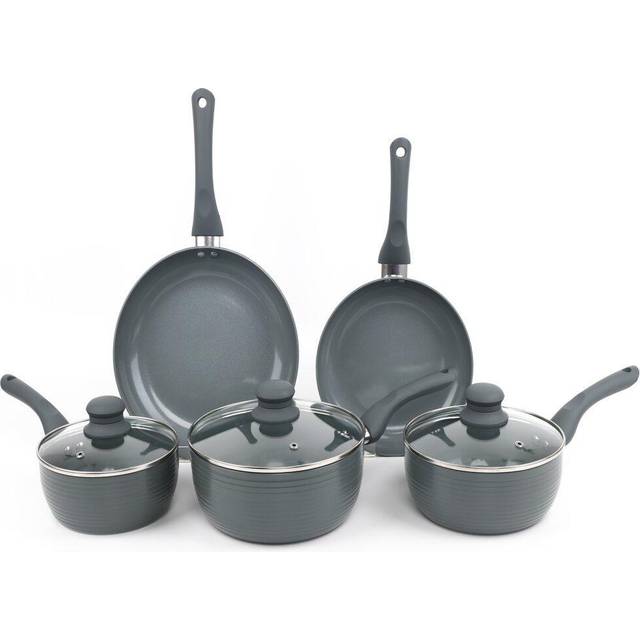 Grey 8 Piece Ribbed Induction Cookware Set - Grey