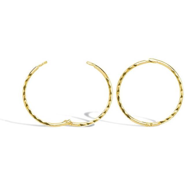Jewelco London Solid 9ct Yellow Gold Diamond Cut Hinged Sleeper 1mm Hoop Earrings 15mm - JER650B