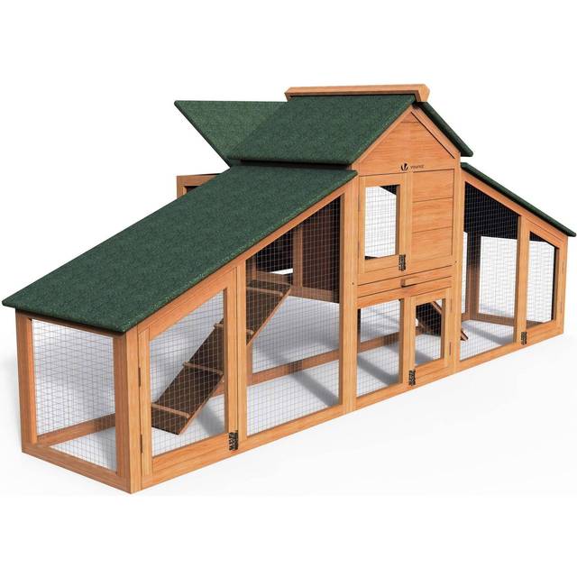 VOUNOT Chicken Coop and Run, Wooden Hen House with Nest Box 210 x 85 x 48cm
