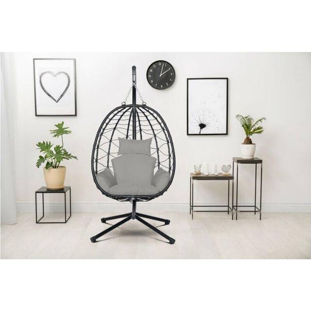 (Standard) Rattan Effect Swing Chair Garden Patio Indoor Outdoor Egg Chair With Stand