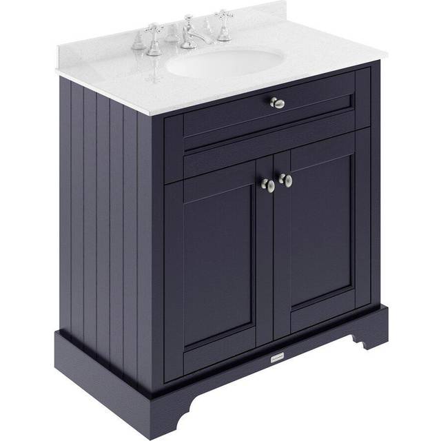 Hudson Reed Old London 800mm Floor Standing 2 Door Vanity Unit With 3 Tap Hole Grey Marble Top Basin-Twilight Blue - One Size