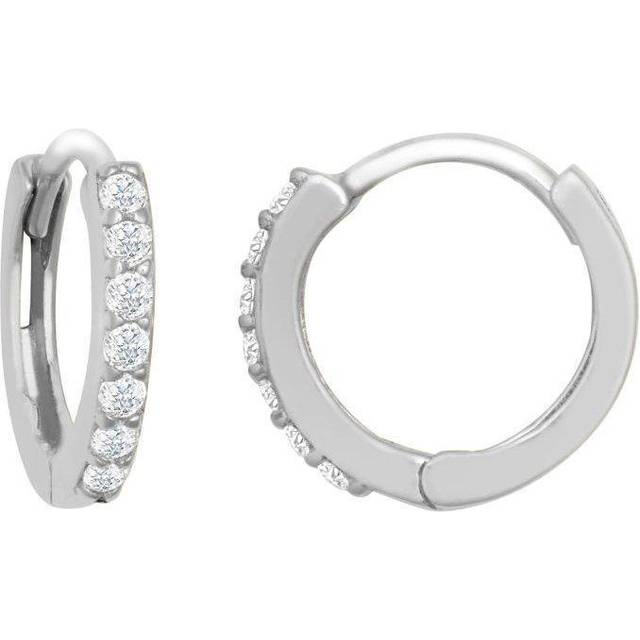 Jewelco London Ladies Solid 9ct White Gold Cubic Zirconia 7 Stone Eternity Huggie Hoop Earrings, 10mm - JER813