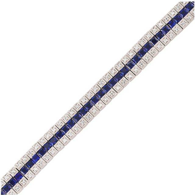 Jewelco London Sterling Silver Sapphire-Blue Princess Cut Cubic Zirconia 3 Row Eternity Tennis Bracelet 10mm 7 inch - GVB118SAP