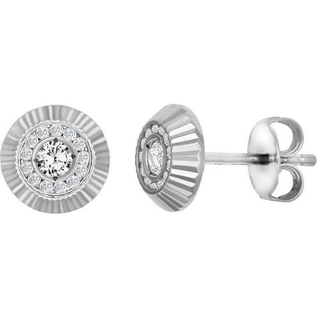 Jewelco London Unisex Solid 9ct White Gold White Round Brilliant Cubic Zirconia Fluted Sunburst Bezel Stud Earrings, 8mm - JES349