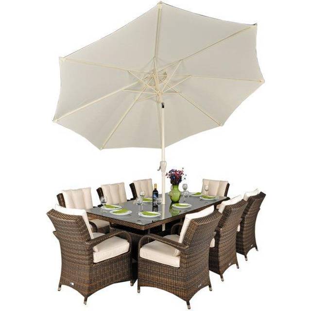 Arizona Rectangular 8 Seater Rattan Patio Dining Set - Brown, Brown
