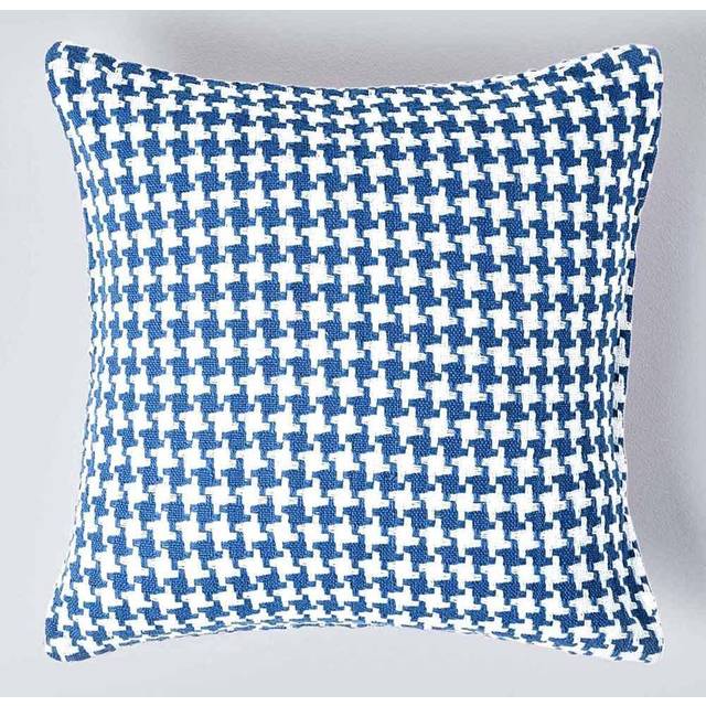Homescapes Houndstooth 100% Cotton Cushion Cover Blue, 60 x 60 cm