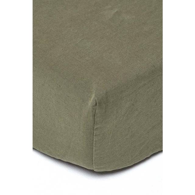 Homescapes French Flax Linen & Luxury Cotton Single Fitted Sheet, 46 cm Deep, Khaki Green, Elasticated, OEKO-TEX Certified, Machine Washable, 180 GSM
