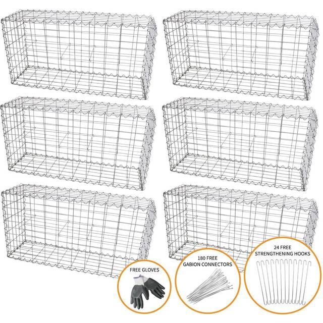 Monster Shop Gabion Baskets 100 X 50 X 30Cm / 6 Pack, Silver