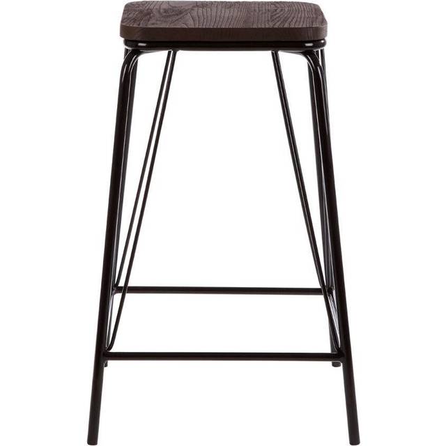 Premier Housewares - Interiors by Premier Black Metal and Elm Wood Stool, Large Square Stool, Accent Wooden Bar Stool for Home Bar