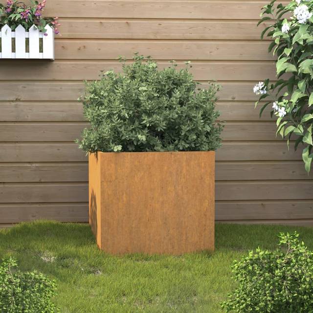 (49 x 47 x 46 cm/ 1 pcs) vidaXL Planter Raised Garden Bed Plant Pot Flower Pot Grey Weathering Steel