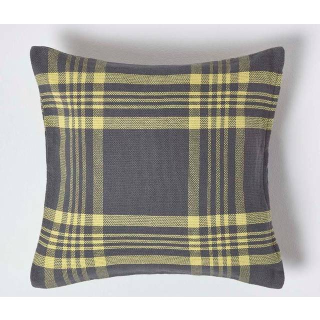 Homescapes Grey & Yellow Tartan Pattern Cushion Cover, 45 x 45 cm