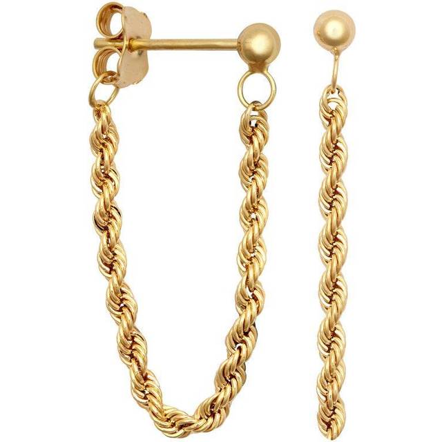 Jewelco London Ladies 9ct Yellow Gold 3mm Ball & 2mm Rope Chain Drop Earrings, 32mm - JER798
