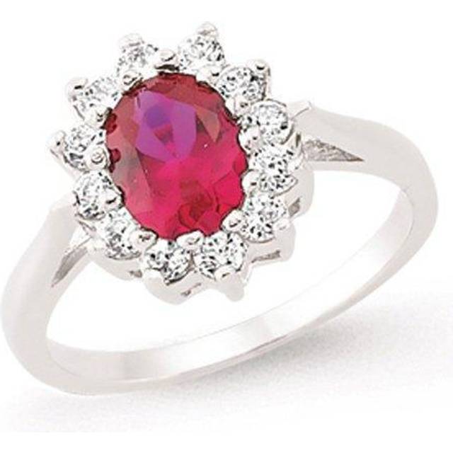(R) Jewelco London Ladies Rhodium Plated Sterling Silver Red Oval Cubic Zirconia Royal Cluster Cluster Ring
