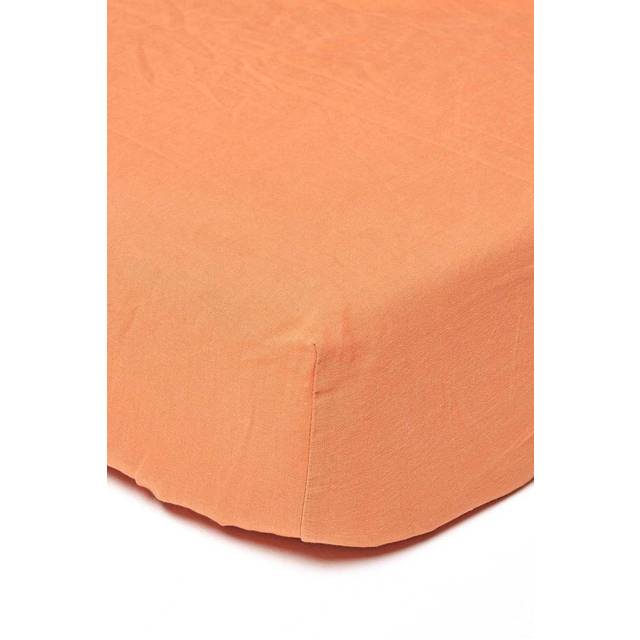 Homescapes French Flax Linen & Luxury Cotton Single Fitted Sheet, 46 cm Deep, Burnt Orange, Elasticated, OEKO-TEX Certified, Machine Washable, 180 GSM