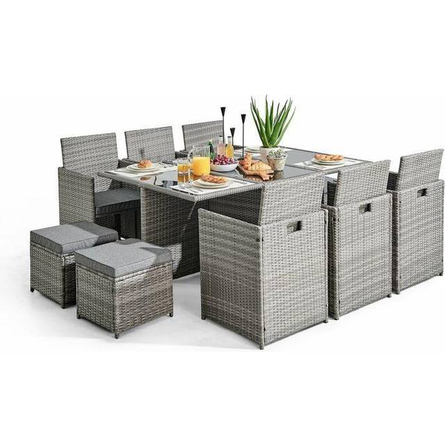 Monaco Rattan Garden Outdoor 10 Seat Dining Set - Grey