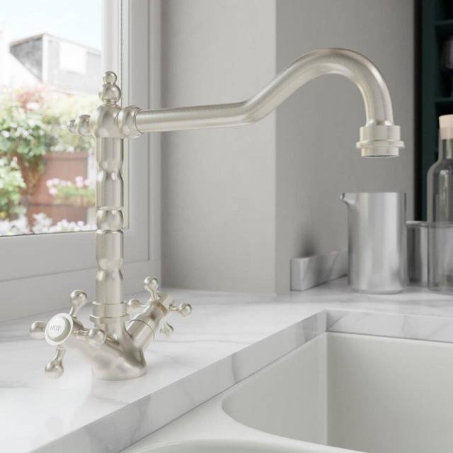 Park Lane Traditional Kitchen Mixer Tap with Crosshead Levers - Brushed Nickel