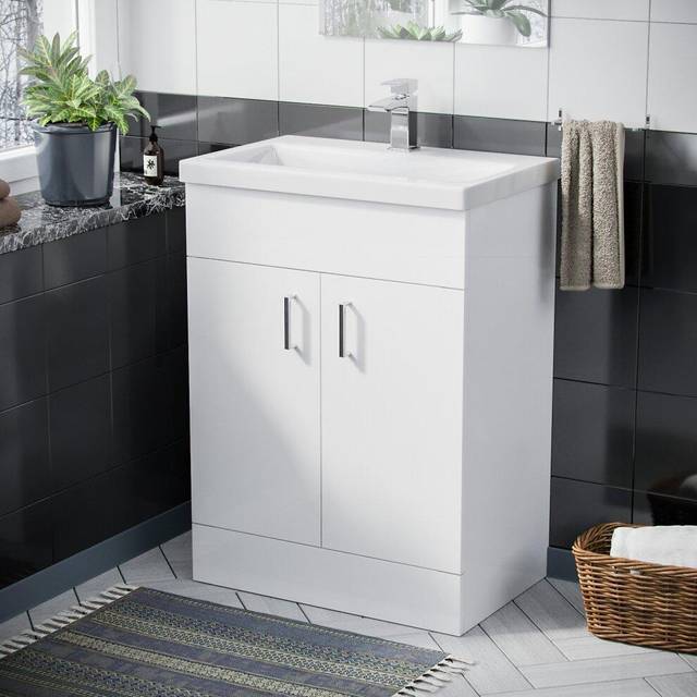 Nanuya 600mm Freestanding Bathroom White Basin Sink Vanity Unit