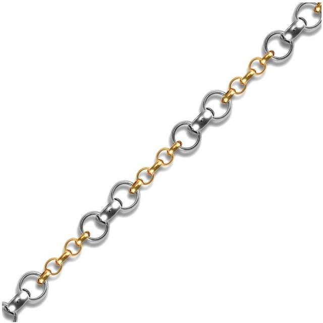Jewelco London Ladies 9ct Yellow and White Gold Belcher 4mm & 7mm Gauge Bracelet - JBB326