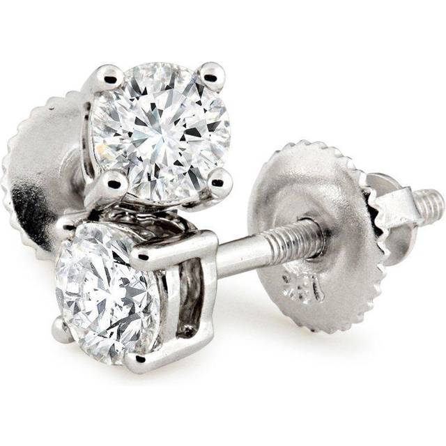 Jewelco London Ladies 18ct White Gold Claw Set Round Brilliant 0.3 Carats Diamond Screw Back Solitaire Stud Earrings - 18E370-030