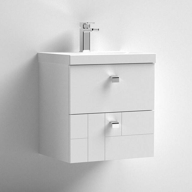 Blocks 510mm Wall Hung Single Vanity Unit - Satin White (540mm H X 510mm W X 390mm D)