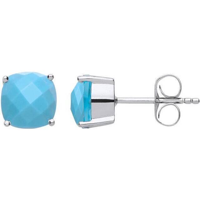 Jewelco London Ladies Sterling Silver Blue Cushion Turquoise Checkerboard Stud Earrings - GVE650TQ