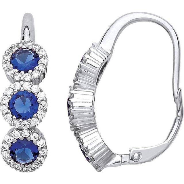 Jewelco London Ladies Sterling Silver Sapphire-Blue Cubic Zirconia Trilogy Halo Cluster Drop Earrings - GVE732SAP