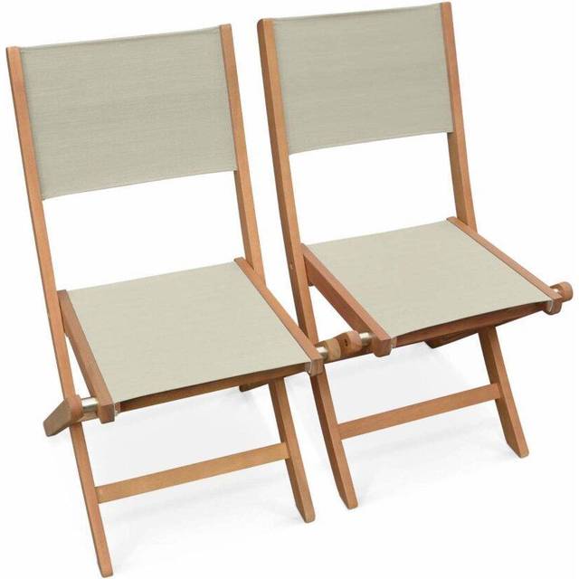 Pair of foldable wooden garden chairs, Almeria, Taupe Grey, 50x58.7x89 cm