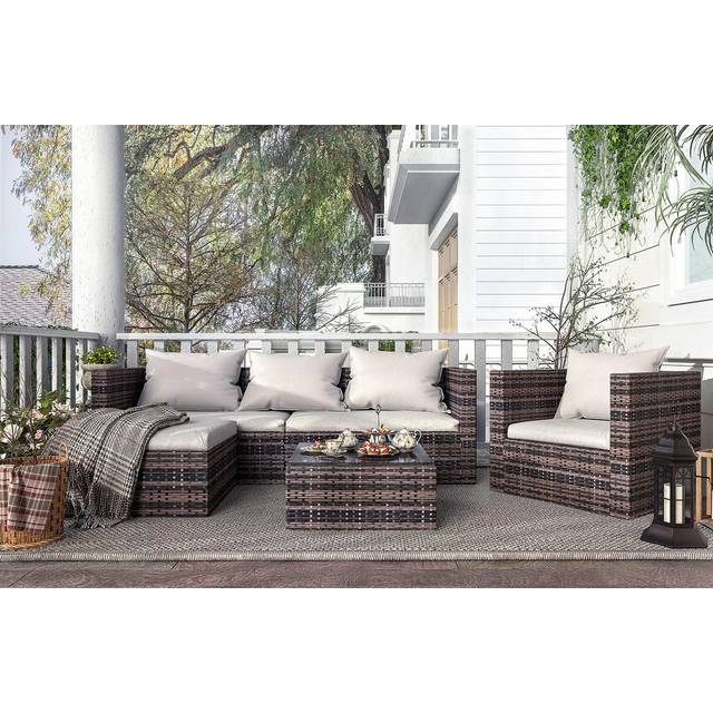 5 Seater Garden Furniture Outdoor Rattan Modular Corner Sofa Set New Version Grey